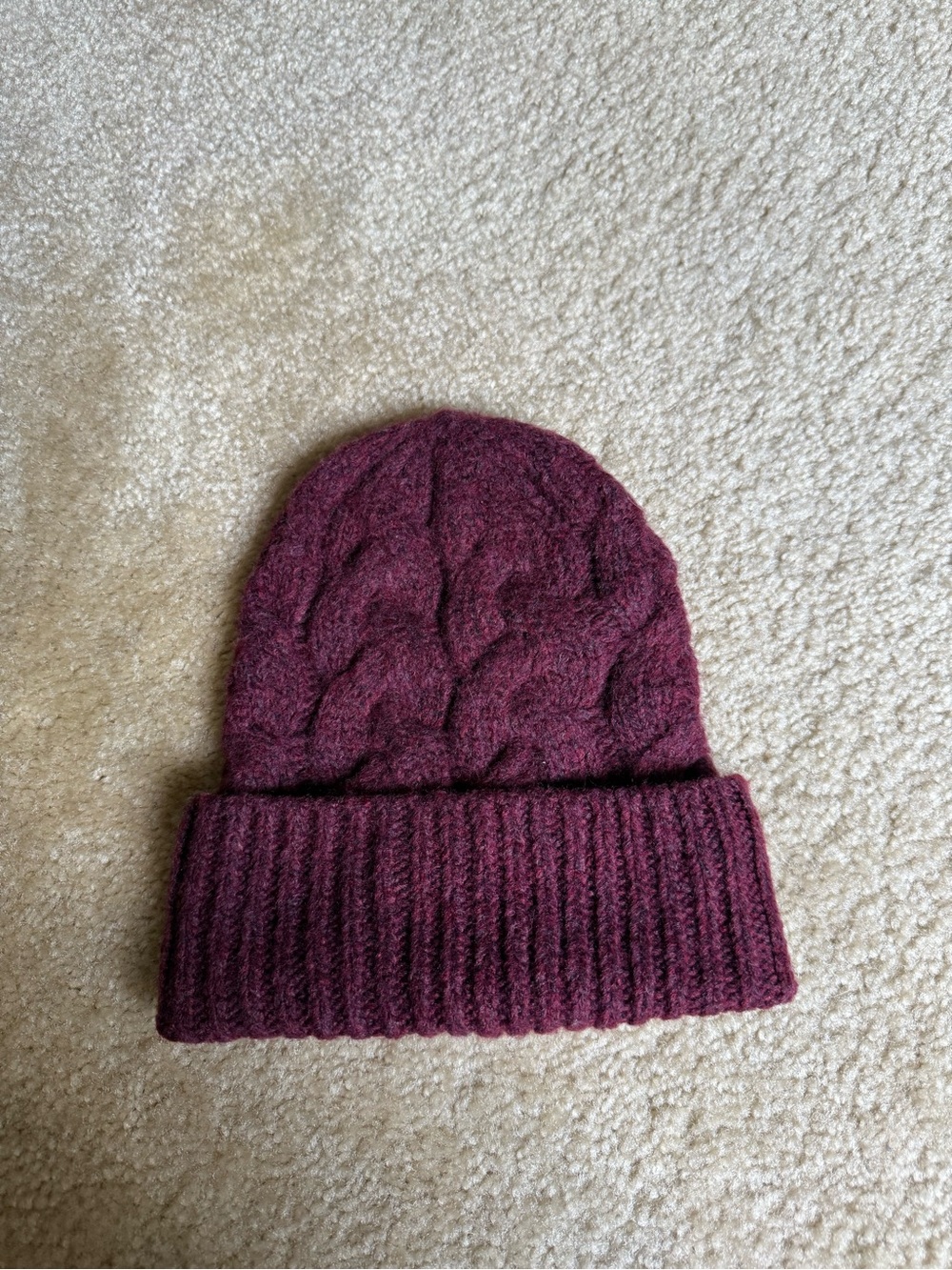 Womens Cable Knit Fold-Over Beanie - Burgundy
